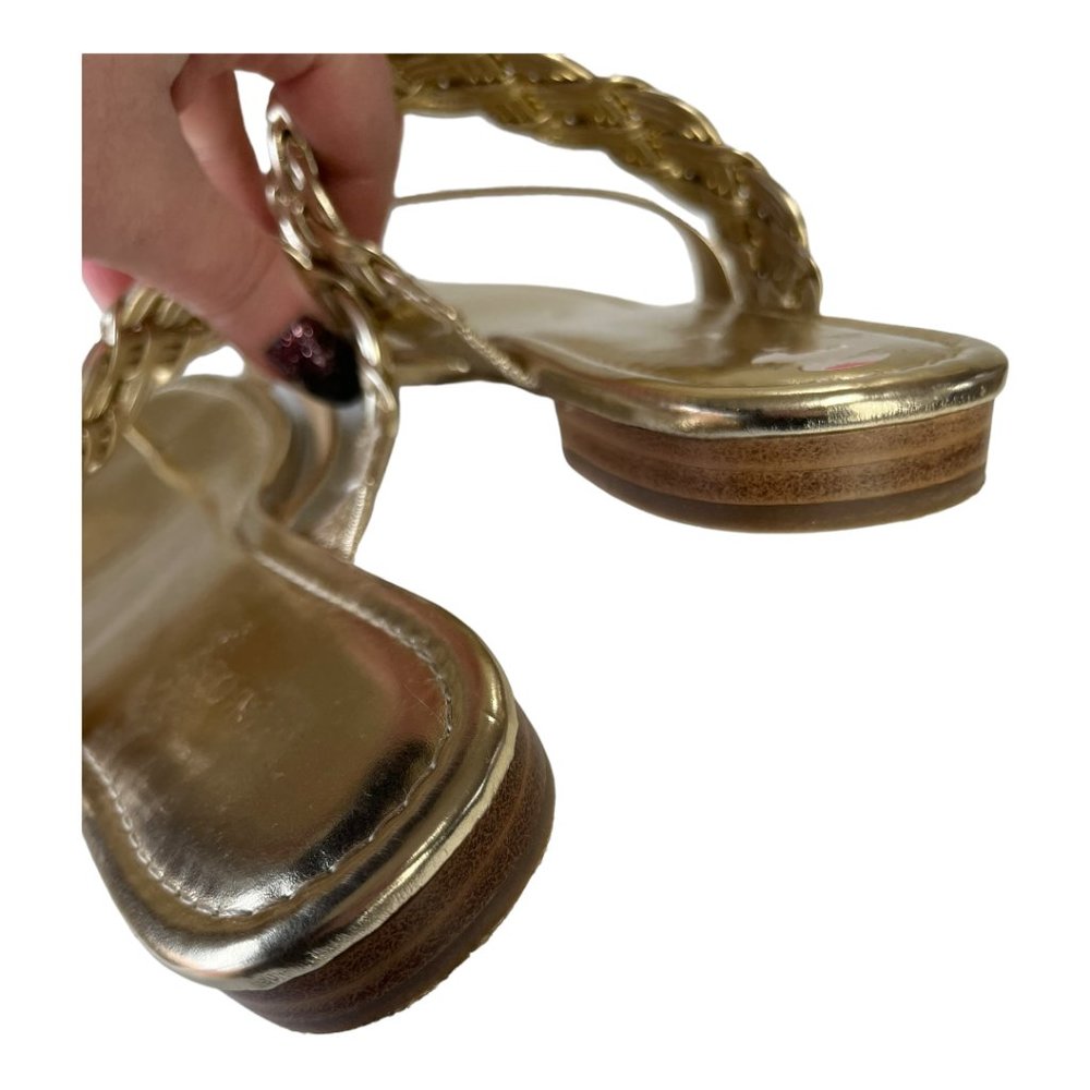 Talbots gold metallic slip on flats sandals braided strap sz 9 womens - Picture 5 of 9